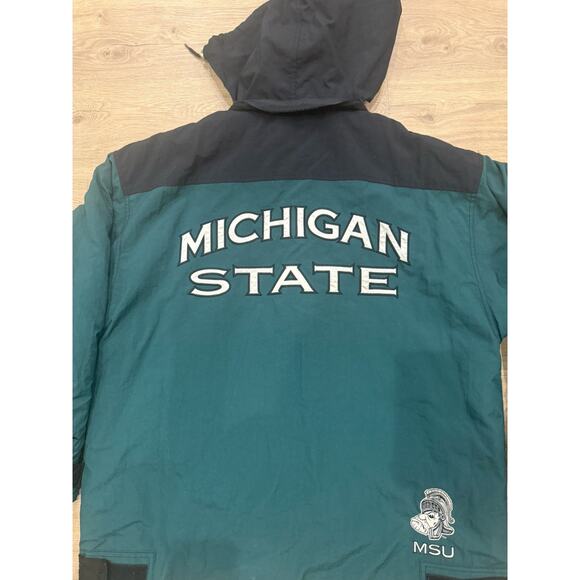 Vintage 90s Champion Michigan State MSU Jacket XL Green Black Sellout Hood Coat - Picture 9 of 11